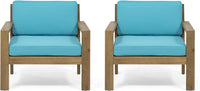 Outdoor Acacia Wood Club Chairs With Cushions Set Of 2 Brown Teal Wood