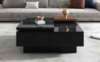 Movable Top Coffee Table, Modern Square Wood Coffee Table With High Gloss Finish, 4 Hidden Storage Drawers For Living Room Date Of Expected Arrival: 11.25 Black Mdf