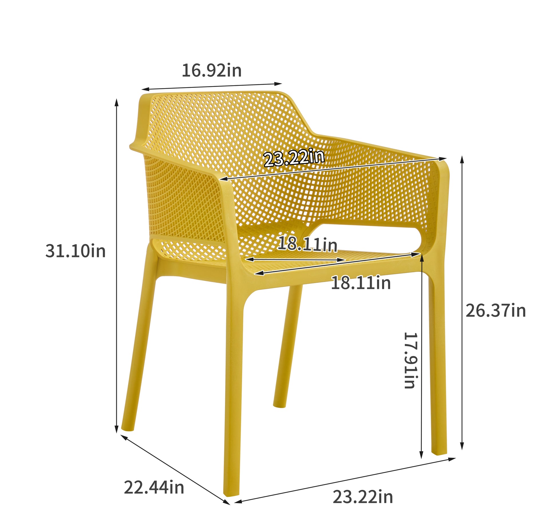 3 Piece Plastic Arm Chair Bistro Grs Premium Ocean Plastic, Mustard Yellow Mustard Plastic