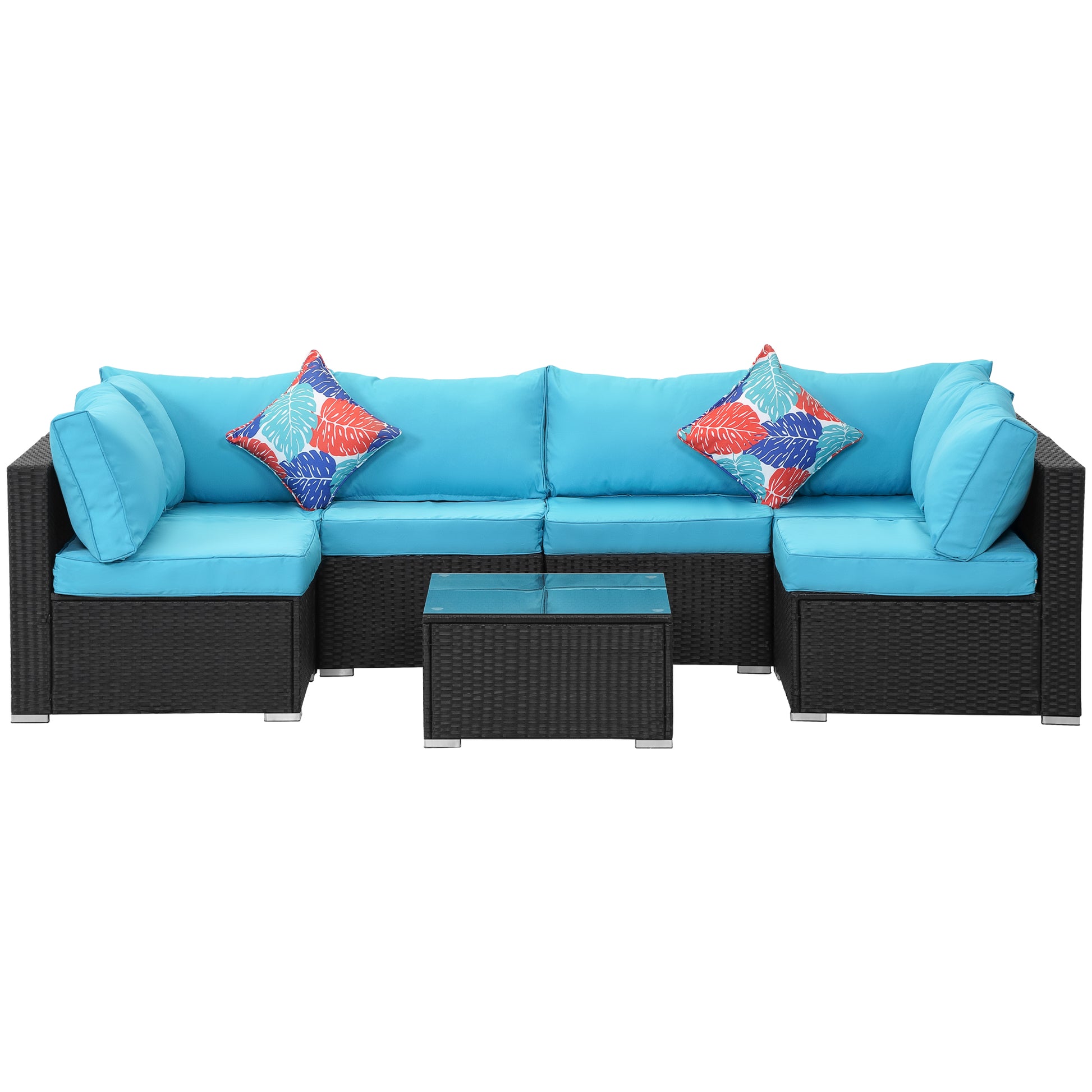 7 Piece Outdoor Pe Wicker Furniture Set, Patio Black Rattan Sectional Sofa Couch With Washable Cushions Yes Deep Seating Black Seats 6 Weather Resistant Frame Fade Resistant Cushion Garden & Outdoor Classic Multiple Chairs Seating Group Polyester Pe