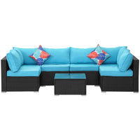 7 Piece Outdoor Pe Wicker Furniture Set, Patio Black Rattan Sectional Sofa Couch With Washable Cushions Yes Deep Seating Black Seats 6 Weather Resistant Frame Fade Resistant Cushion Garden & Outdoor Classic Multiple Chairs Seating Group Polyester Pe