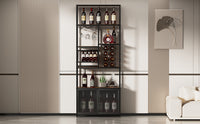 82.7" Industrial Standing Wine Rack With Glass Rack Tall Freestanding Floor Bar Cabinet Walnut Black Dining Room Industrial Mdf Metal