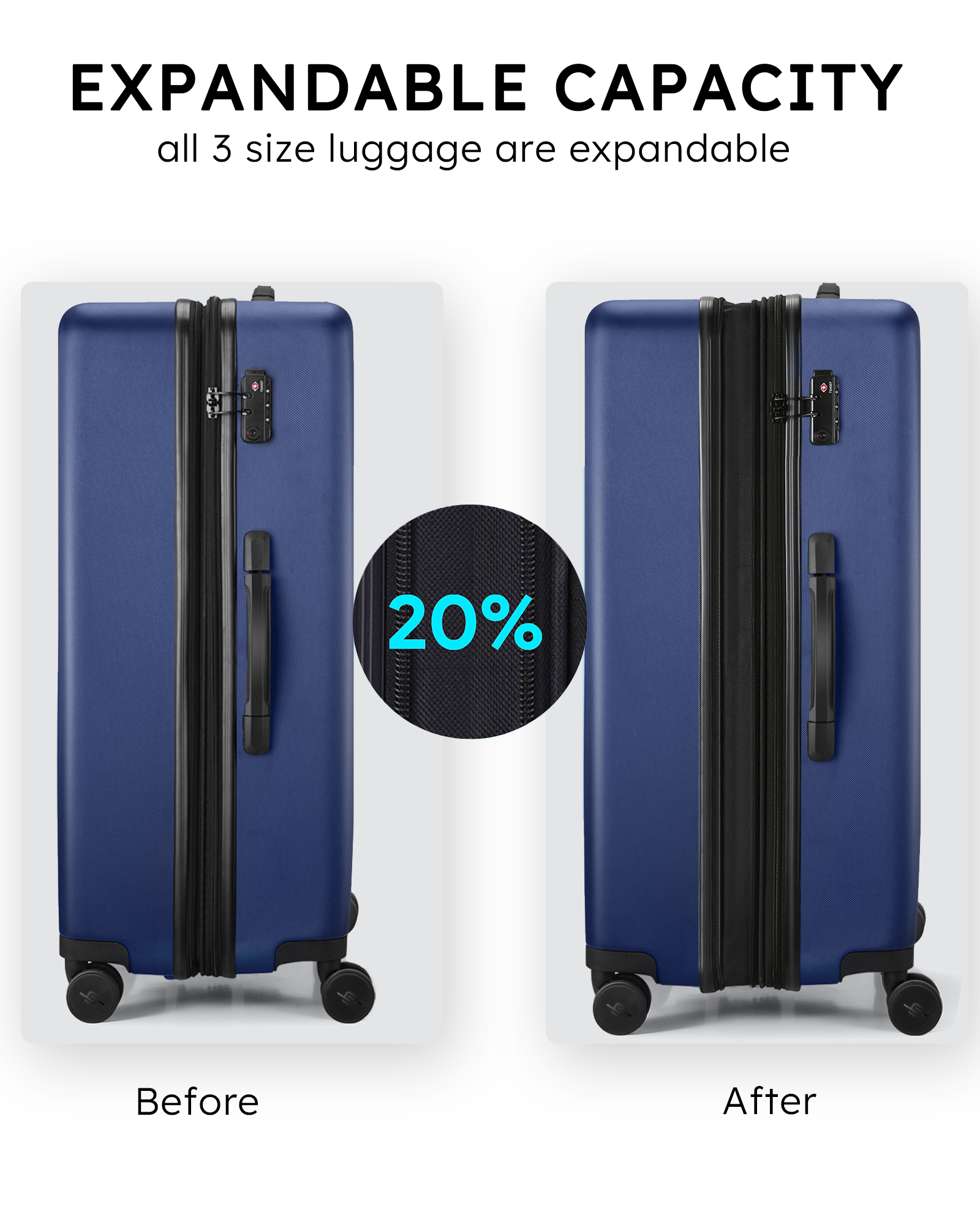 3 Pieces Set Luggage Hard Sided Expandable Luggage With Tsa Lock Travel Essentials Suitcase With Spinner Wheels Dark Blue Abs