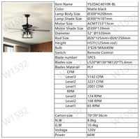 52'' Farmhouse Ceiling Fan With Lights, 52 Inch Industrial Cage Ceiling Fan Light, Indoor Outdoor Ceiling Fan With Remote, Reversible Ac Motor For Farmhouse Patios Bedroom Garage 3&E26 Matte Blac Matte Black American Design,American