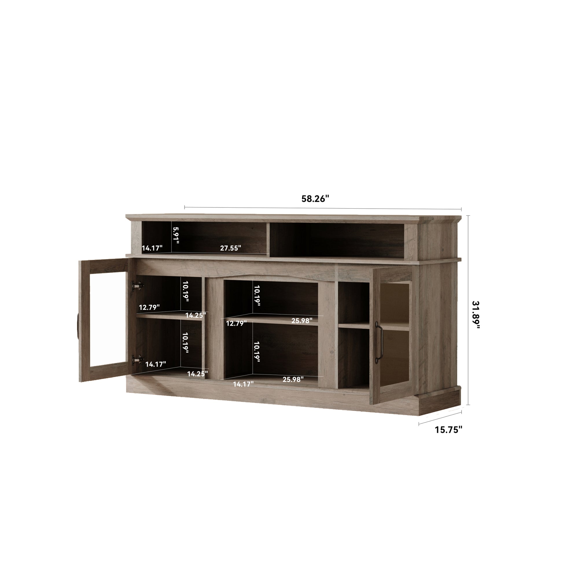 58 Inch Tv Stand With Storage Cabinet And Shelves, Tv Console Table Entertainment Center For Living Room,Bedroom Grey 50 59 Inches Particle Board