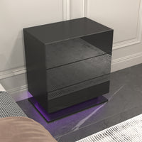 Nightstand With 3 Storage Drawers,Led Lights, End Table For Bedroom Furniture Black Particle Board