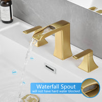 Bathroom Faucets For Sink 3 Hole Nickel Gold 8 Inch Widespread Bathroom Sink Faucet With Pop Up Drain Double Lever Handle Faucet Bathroom Vanity Faucet Basin Mixer Tap Faucet With Hose Bathroom Joystick Geometric Two Brushed Gold Side Sprayer Deck