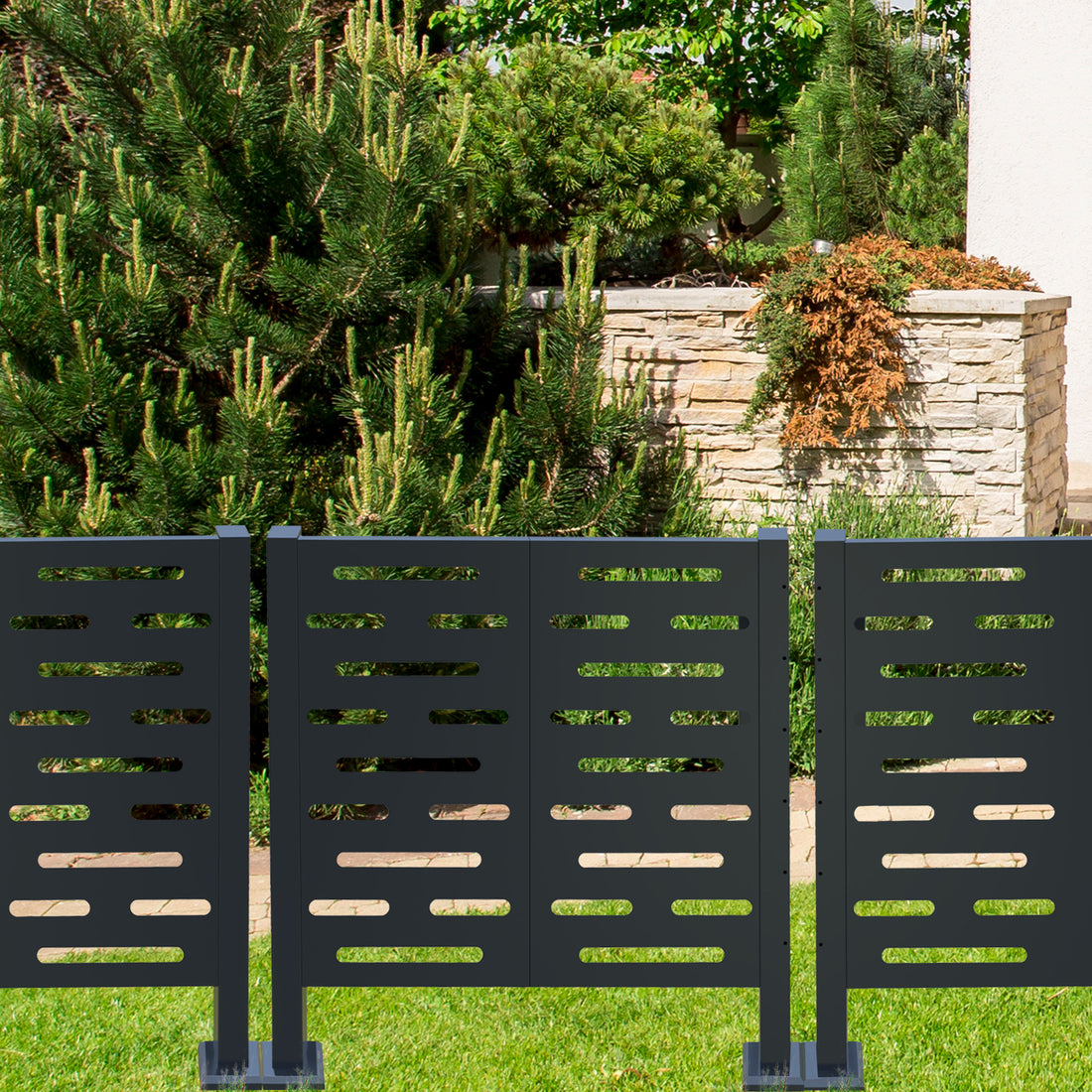 Air Conditioner Fence For Outdoor Units,Metal Privacy Fence Cover, Perfect To Conceal Air Conditioning Units,3 Fence Panels Charcoal Steel