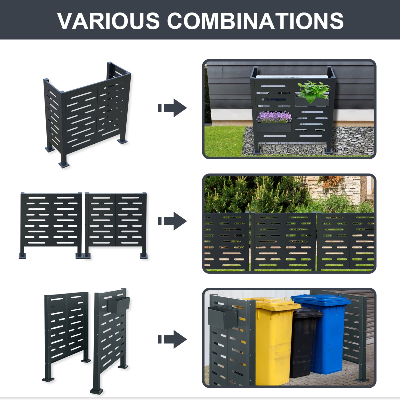 Air Conditioner Fence For Outdoor Units,Metal Privacy Fence Cover, Perfect To Conceal Air Conditioning Units,3 Fence Panels Charcoal Steel