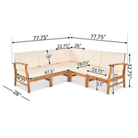 Perla 5 Pcs Sofa Set,Cream Cream Acacia Wood