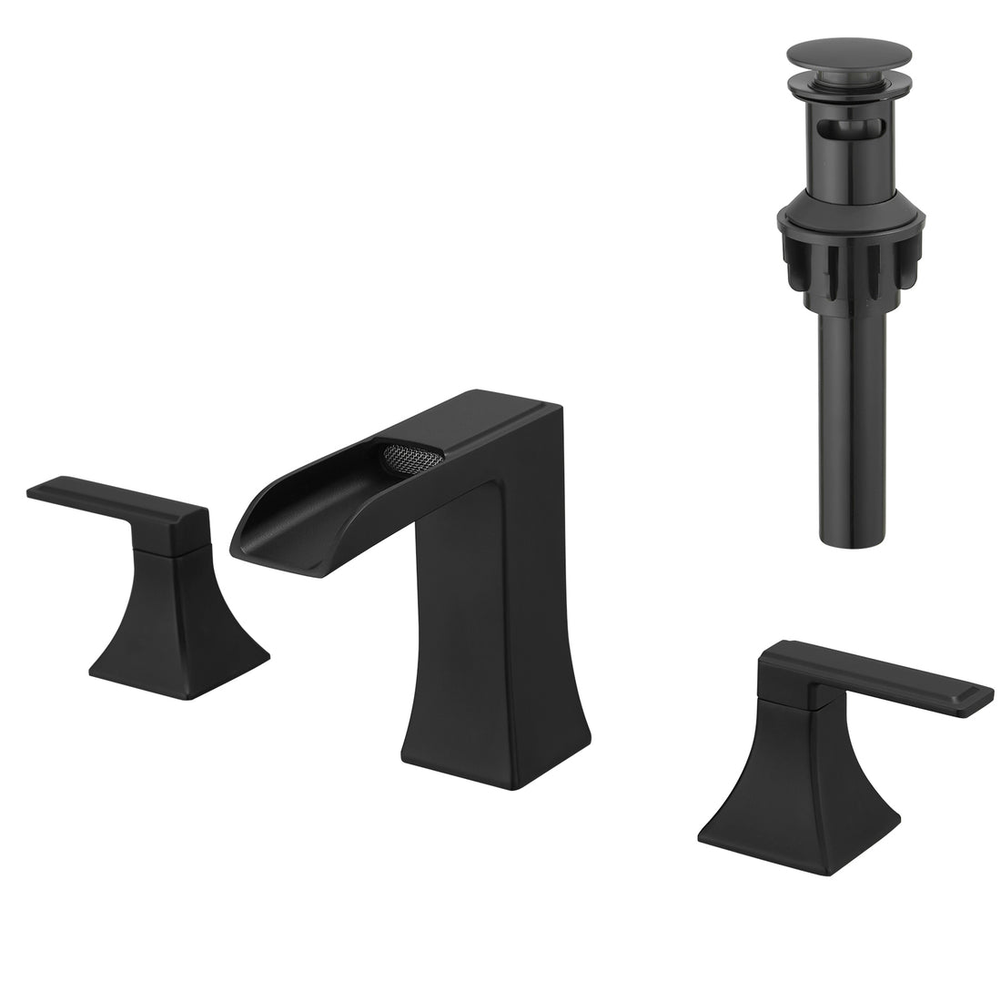 Bathroom Faucets For Sink 3 Hole Black 8 Inch Widespread Bathroom Sink Faucet With Pop Up Drain Double Lever Handle Faucet Bathroom Vanity Faucet Basin Mixer Tap Faucet With Hose Bathroom Joystick Geometric Two Black Side Sprayer Deck Mounted Cartridge