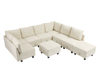 Oversized Modular Sectional Sofa ,9 Seater Sofa With Storage Seat For Living Room, Beige Beige Wood Fabric 9 Seat