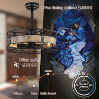 20.5" Caged Ceiling Fan 5 Abs Blades With Remote Control,Timer, 3 Speeds Indoor Ceiling Fan For Farmhouse, Bedroom Living Room, No Include Bulbs Matte Black American Design,Farmhouse,Modern,Traditional,Vintage Abs Metal