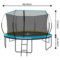 Yc 14Ft Recreational Trampolines With Enclosure For Kids And Adults With Patented Fiberglass Curved Poles Pumpkin Blue Blue Steel