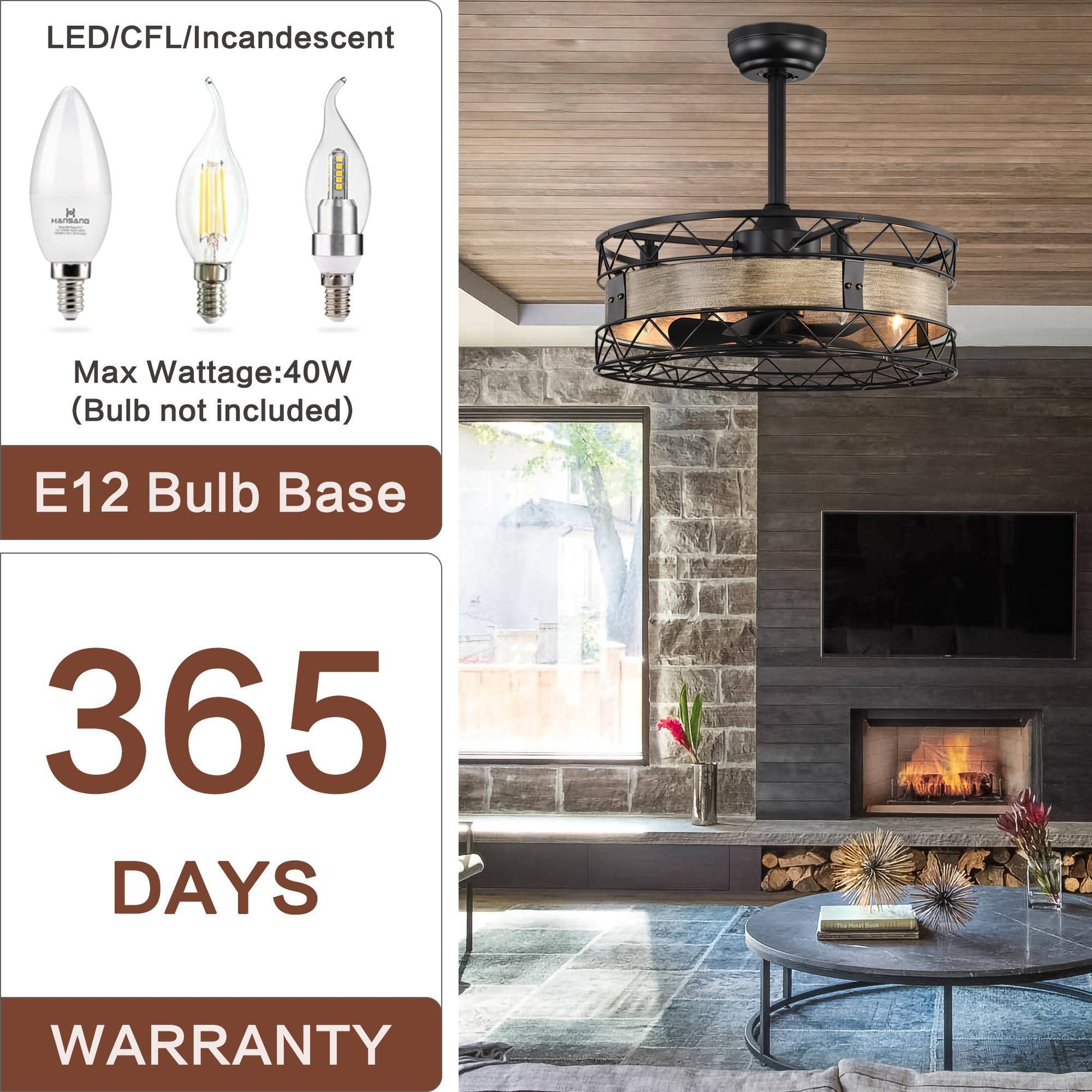 20.5" Caged Ceiling Fan 5 Abs Blades With Remote Control,Timer, 3 Speeds Indoor Ceiling Fan For Farmhouse, Bedroom Living Room, No Include Bulbs Matte Black American Design,Farmhouse,Modern,Traditional,Vintage Abs Metal