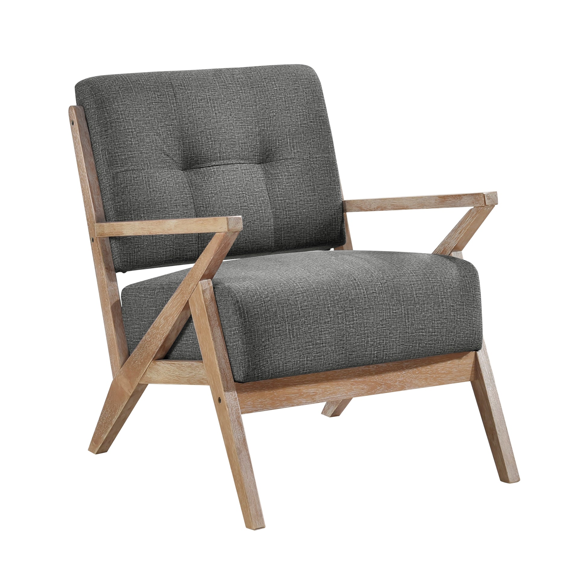 Modern Tufted Back Accent Chair 1Pc Dark Gray Upholstery Antique Finish Solid Rubberwood Unique Design Furniture Dark Gray Primary Living Space Modern,Rustic Rubberwood Solid Wood