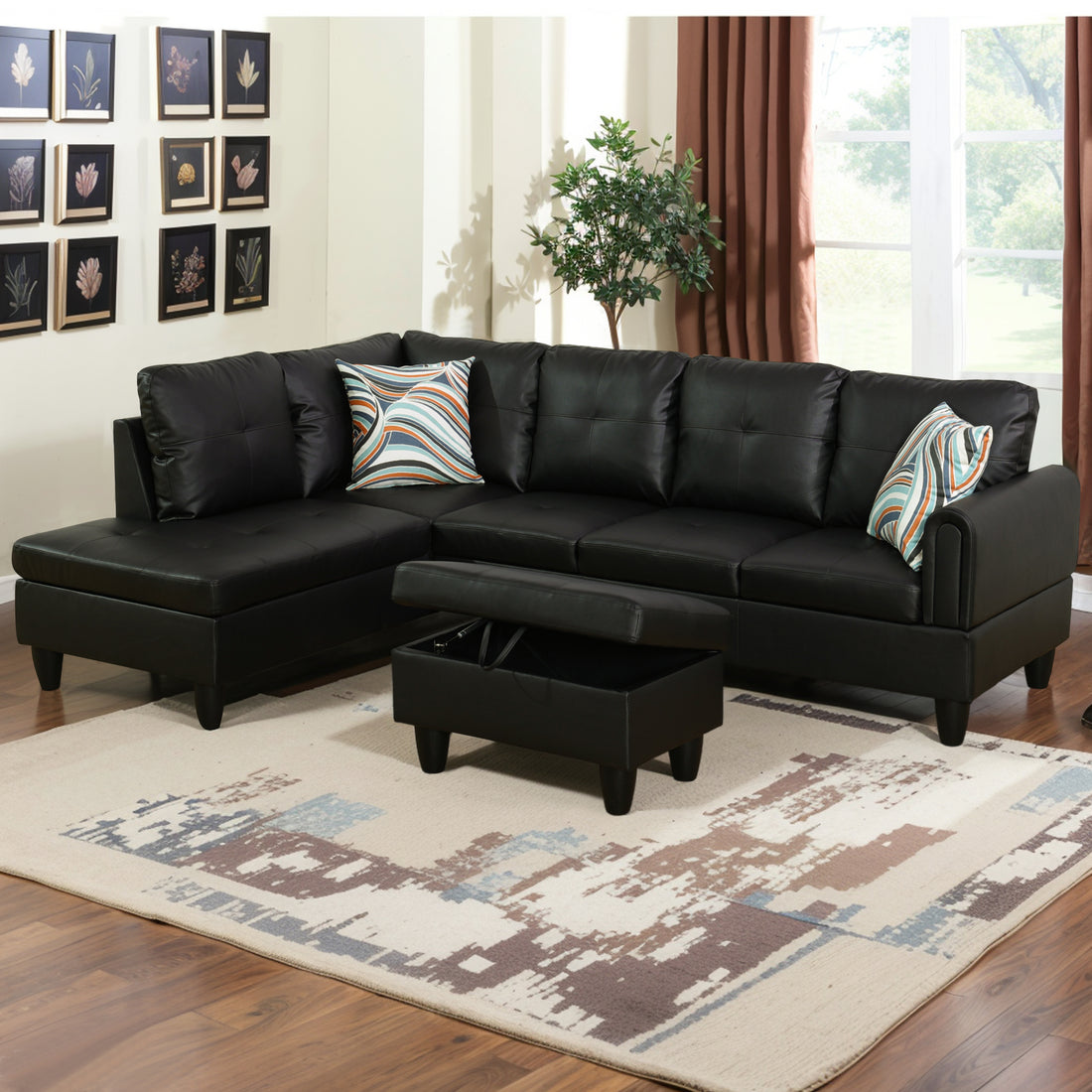 Modern Faux Leather Sectional Couch With Chaise