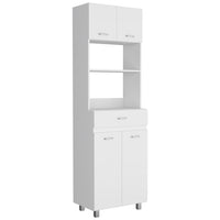 Caribe Microwave Cabinet, Four Legs, One Drawer, Double Door, One Shelf White Freestanding 3 4 Shelves White Kitchen Modern Particle Board Particle Board