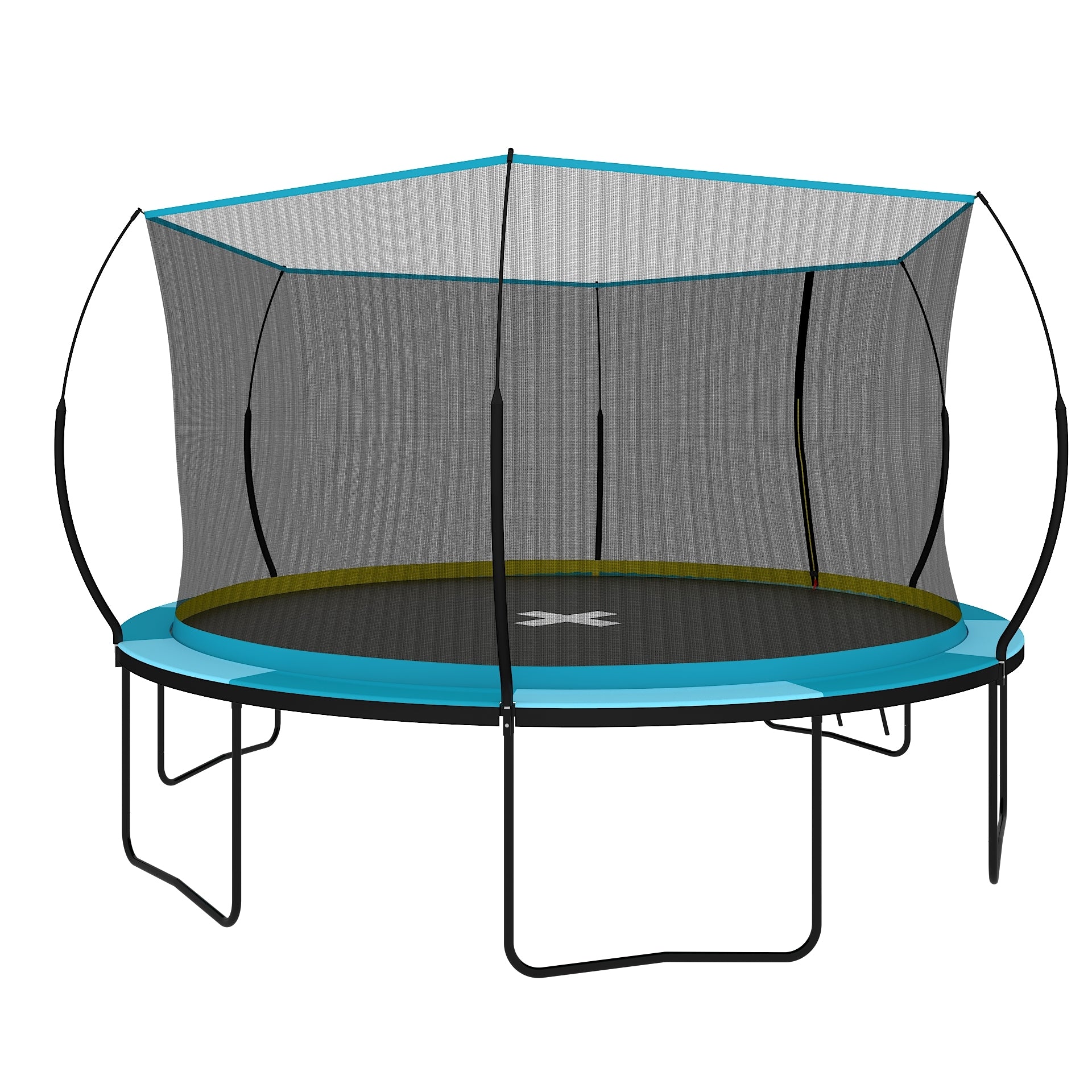 Yc 14Ft Recreational Trampolines With Enclosure For Kids And Adults With Patented Fiberglass Curved Poles Pumpkin Blue Blue Steel