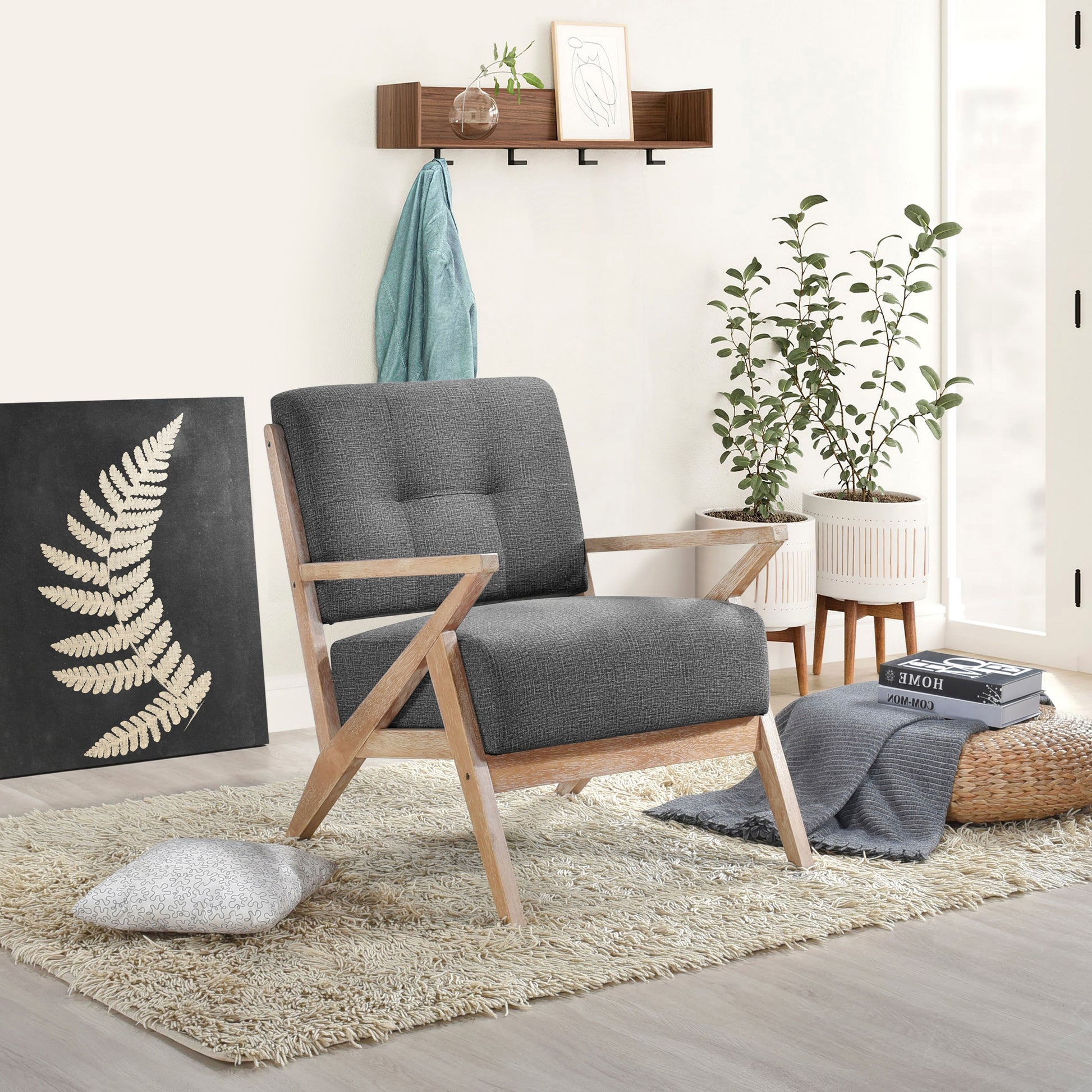 Modern Tufted Back Accent Chair 1Pc Dark Gray Upholstery Antique Finish Solid Rubberwood Unique Design Furniture Dark Gray Primary Living Space Modern,Rustic Rubberwood Solid Wood