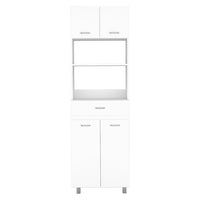 Caribe Microwave Cabinet, Four Legs, One Drawer, Double Door, One Shelf White Freestanding 3 4 Shelves White Kitchen Modern Particle Board Particle Board