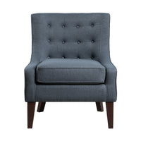 Classic Living Room 1Pc Accent Chair Button Tufted Blue Fabric Upholstery Solid Wood Furniture Reversible Seat Cushion Blue Primary Living Space Classic,Modern Solid Wood