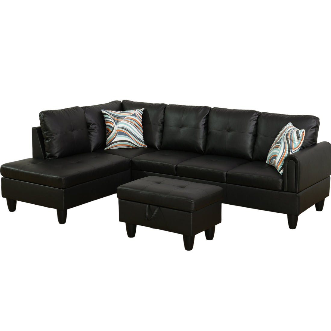 Modern Faux Leather Sectional Couch With Chaise