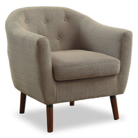 Beige Fabric Upholstered Accent Chair 1Pc Espresso Finish Legs Button Tufted Solid Wood Furniture Living Room Chair Beige Primary Living Space Mid Century Modern,Retro Solid Wood