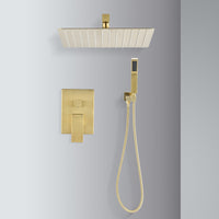 12" Rain Shower Head Systems Wall Mounted Shower Brushed Gold Bathroom Brass