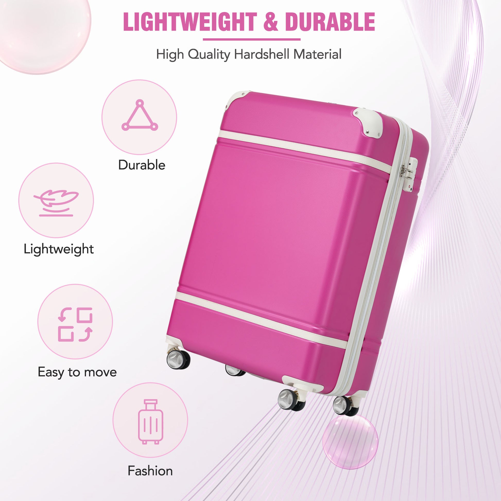 20 In Luggage 1 Piece With Tsa Locklightweight Suitcase Spinner Wheels,Carry On Vintage Luggage,Pink Pink Abs