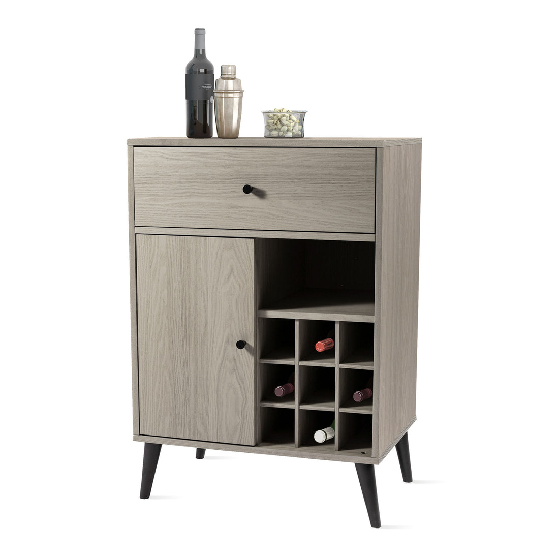 Modern Grey Wine Cabinet, Single Drawer, Single Cabinet With A Removable Wine Rack Gray Engineered Wood