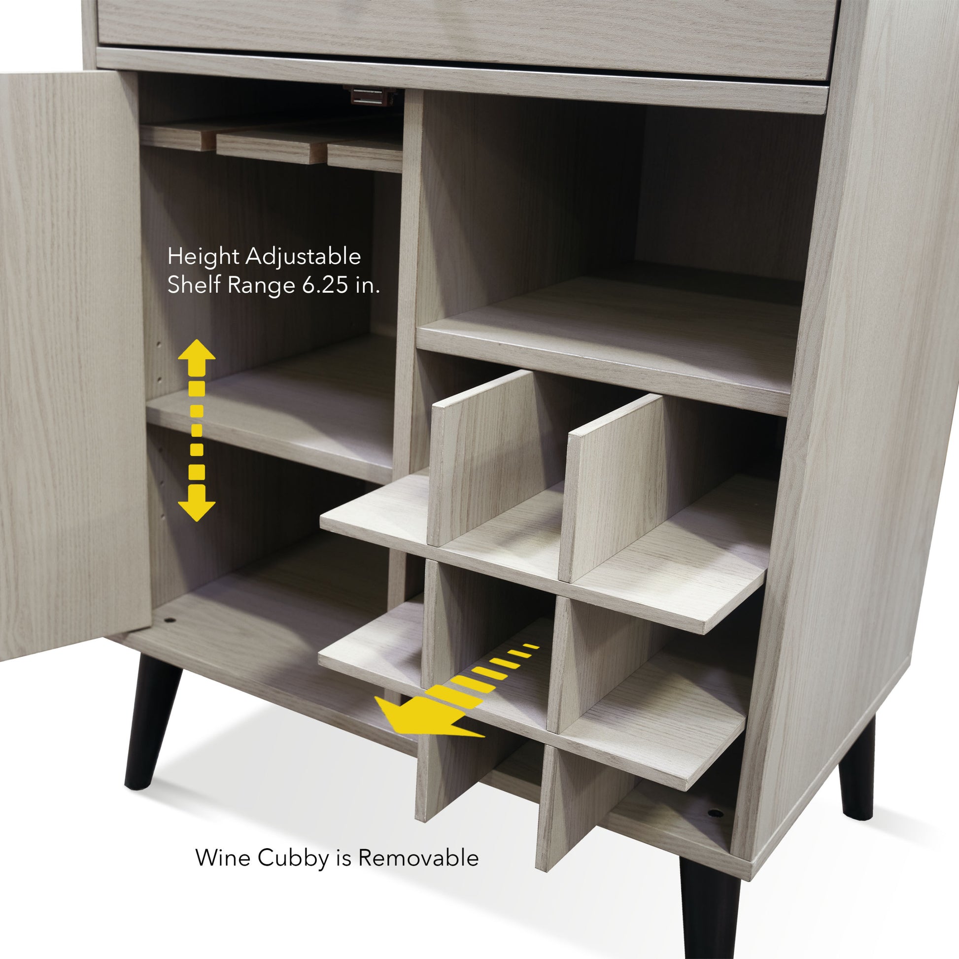 Modern Grey Wine Cabinet, Single Drawer, Single Cabinet With A Removable Wine Rack Gray Engineered Wood