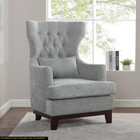 Button Tufted Wing Back Accent Chair 1Pc Light Gray Fabric Upholstered Pillow Solid Wood Traditional Living Room Furniture Light Gray Primary Living Space Luxury,Traditional Solid Wood