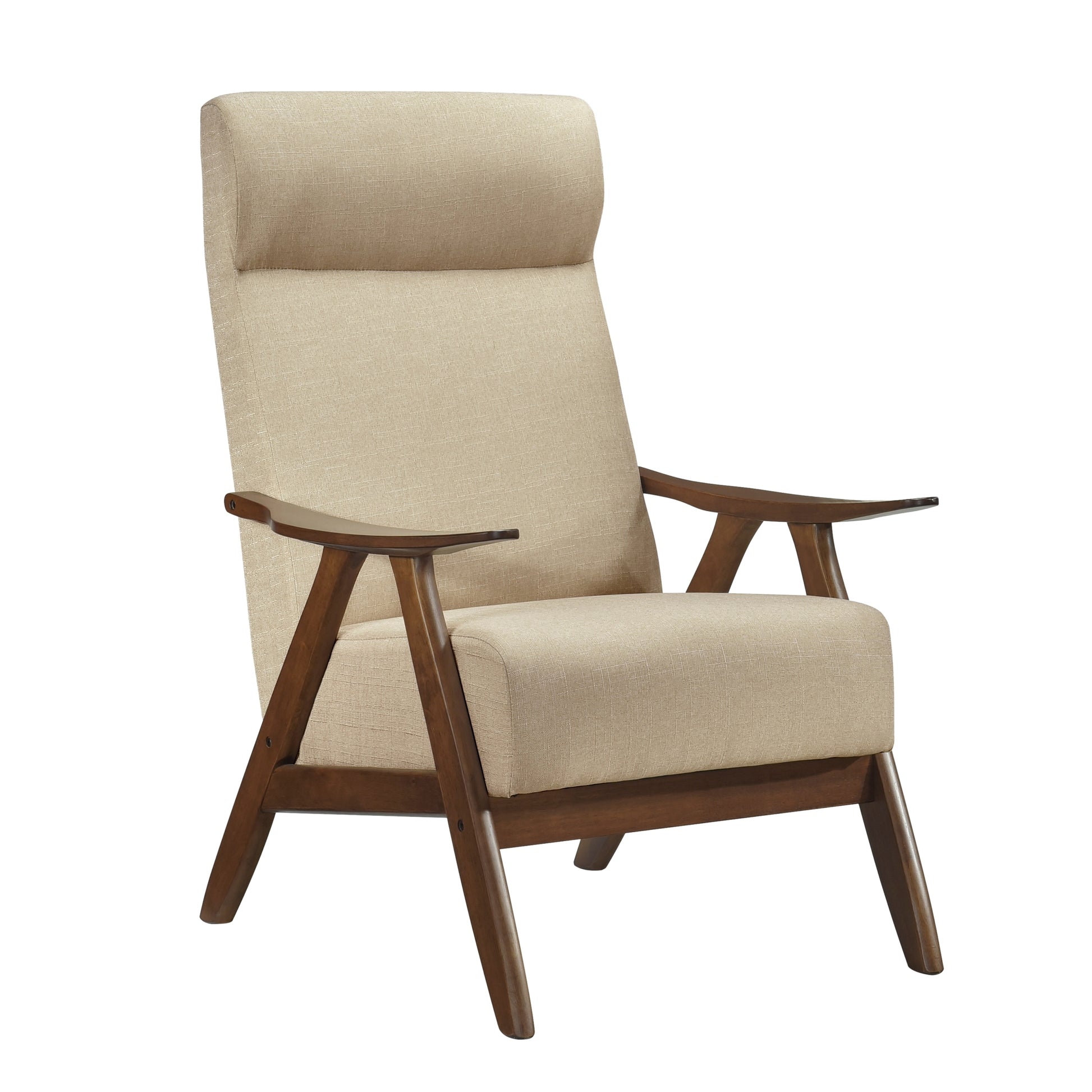 Modern Accent Chair 1Pc Light Brown High Back Chair Cushion Seat And Back Walnut Finish Solid Wood Living Room Furniture Light Brown Primary Living Space Modern,Traditional Rubberwood Solid Wood