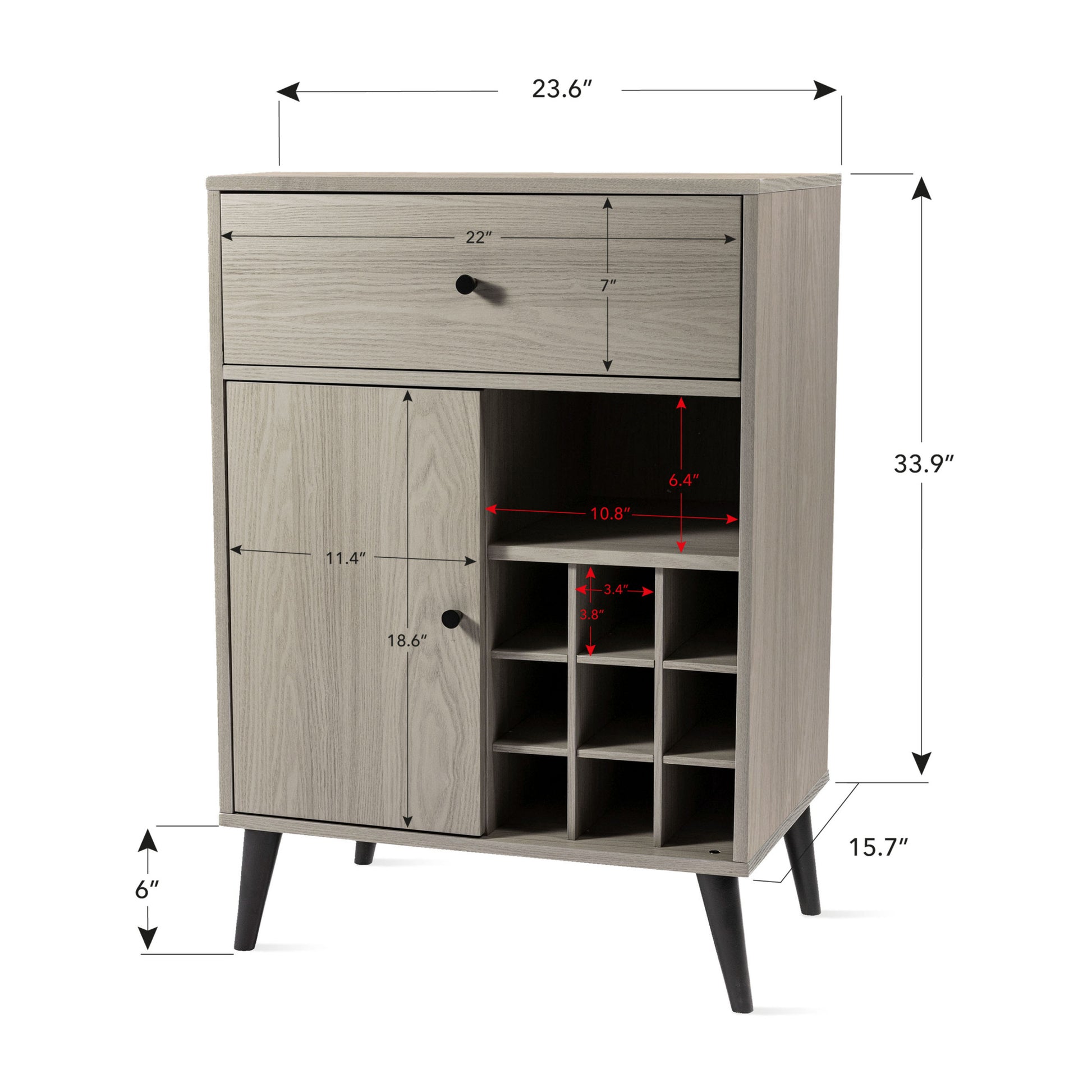 Modern Grey Wine Cabinet, Single Drawer, Single Cabinet With A Removable Wine Rack Gray Engineered Wood