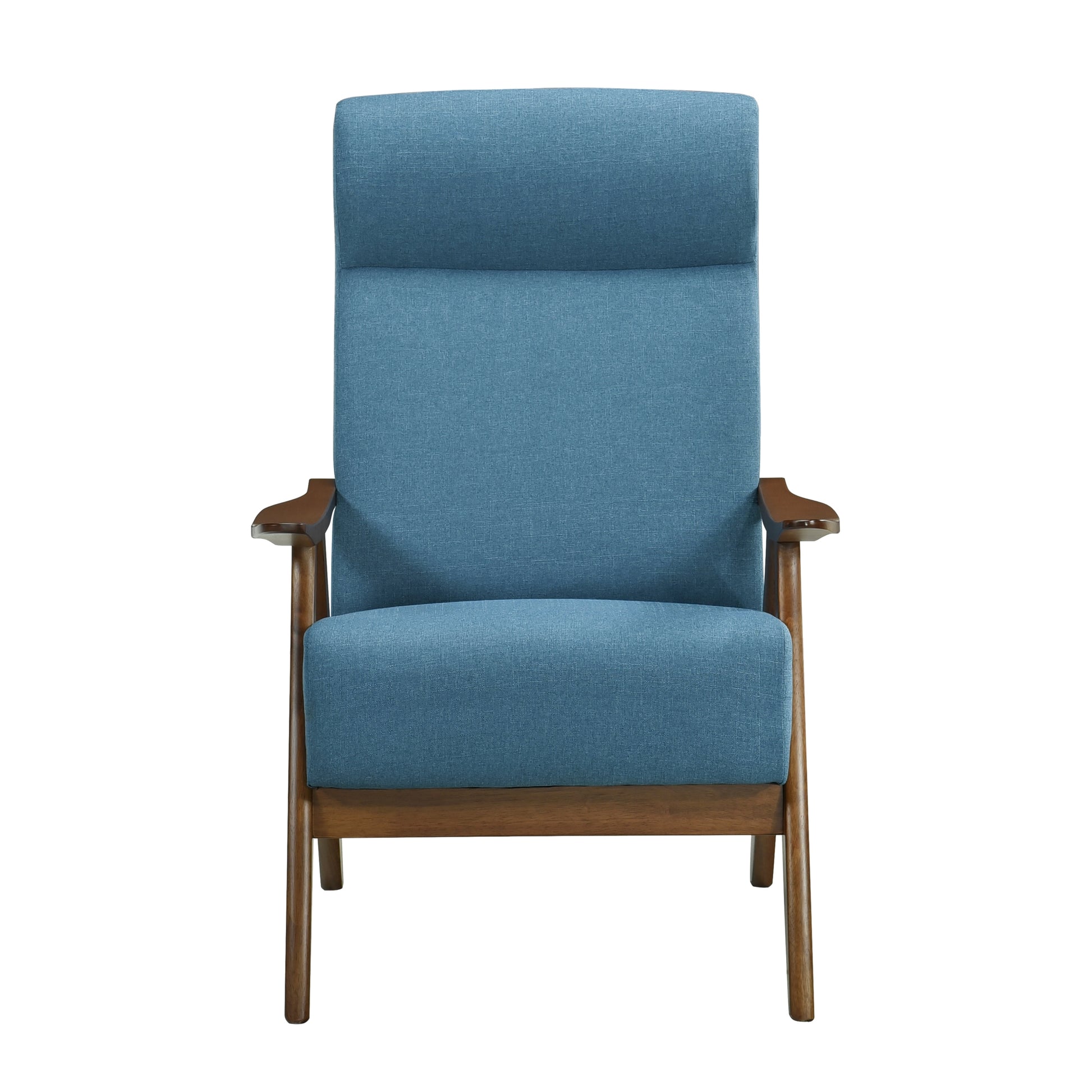Modern Accent Chair 1Pc Blue High Back Chair Cushion Seat And Back Walnut Finish Solid Wood Living Room Furniture Blue Primary Living Space Modern,Traditional Rubberwood Solid Wood