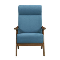 Modern Accent Chair 1Pc Blue High Back Chair Cushion Seat And Back Walnut Finish Solid Wood Living Room Furniture Blue Primary Living Space Modern,Traditional Rubberwood Solid Wood