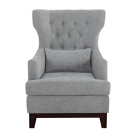 Button Tufted Wing Back Accent Chair 1Pc Light Gray Fabric Upholstered Pillow Solid Wood Traditional Living Room Furniture Light Gray Primary Living Space Luxury,Traditional Solid Wood