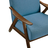 Modern Accent Chair 1Pc Blue High Back Chair Cushion Seat And Back Walnut Finish Solid Wood Living Room Furniture Blue Primary Living Space Modern,Traditional Rubberwood Solid Wood