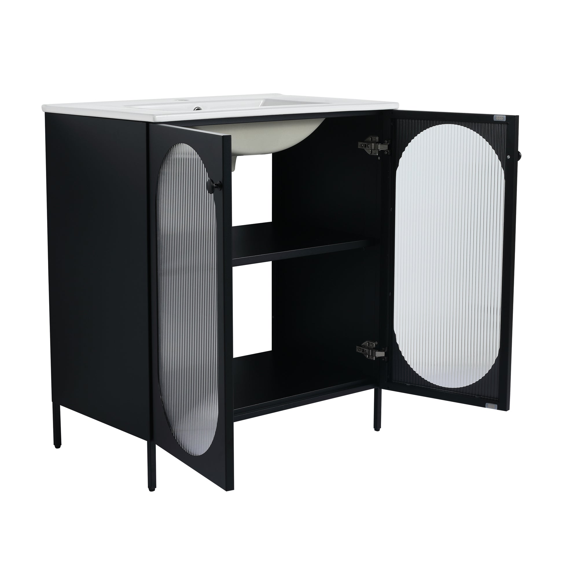 30 Inch Freestanding Bathroom Vanity With Ceramic Sink Black 2 Bathroom Freestanding Modern Steel