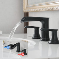 Bathroom Faucets For Sink 3 Hole Black 8 Inch Widespread Bathroom Sink Faucet With Pop Up Drain Double Lever Handle Faucet Bathroom Vanity Faucet Basin Mixer Tap Faucet With Hose Bathroom Joystick Geometric Two Black Side Sprayer Deck Mounted Cartridge