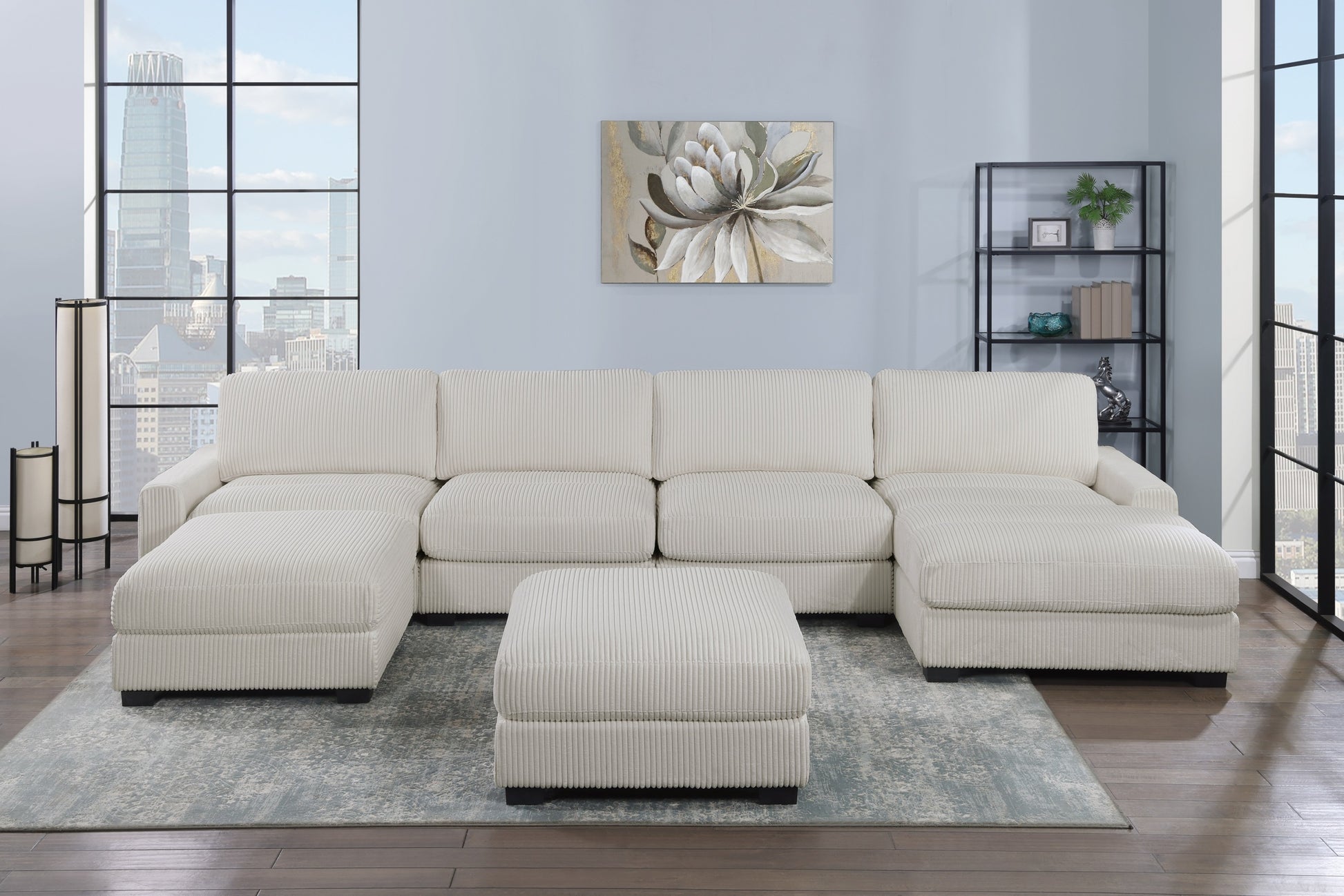 Living Room Furniture Ottoman Beige Wide Welt Corduroy 1Pc Soft Cushion Cocktail Ottoman Wood Legs Beige Primary Living Space Solid Contemporary,Modern Square Corduroy