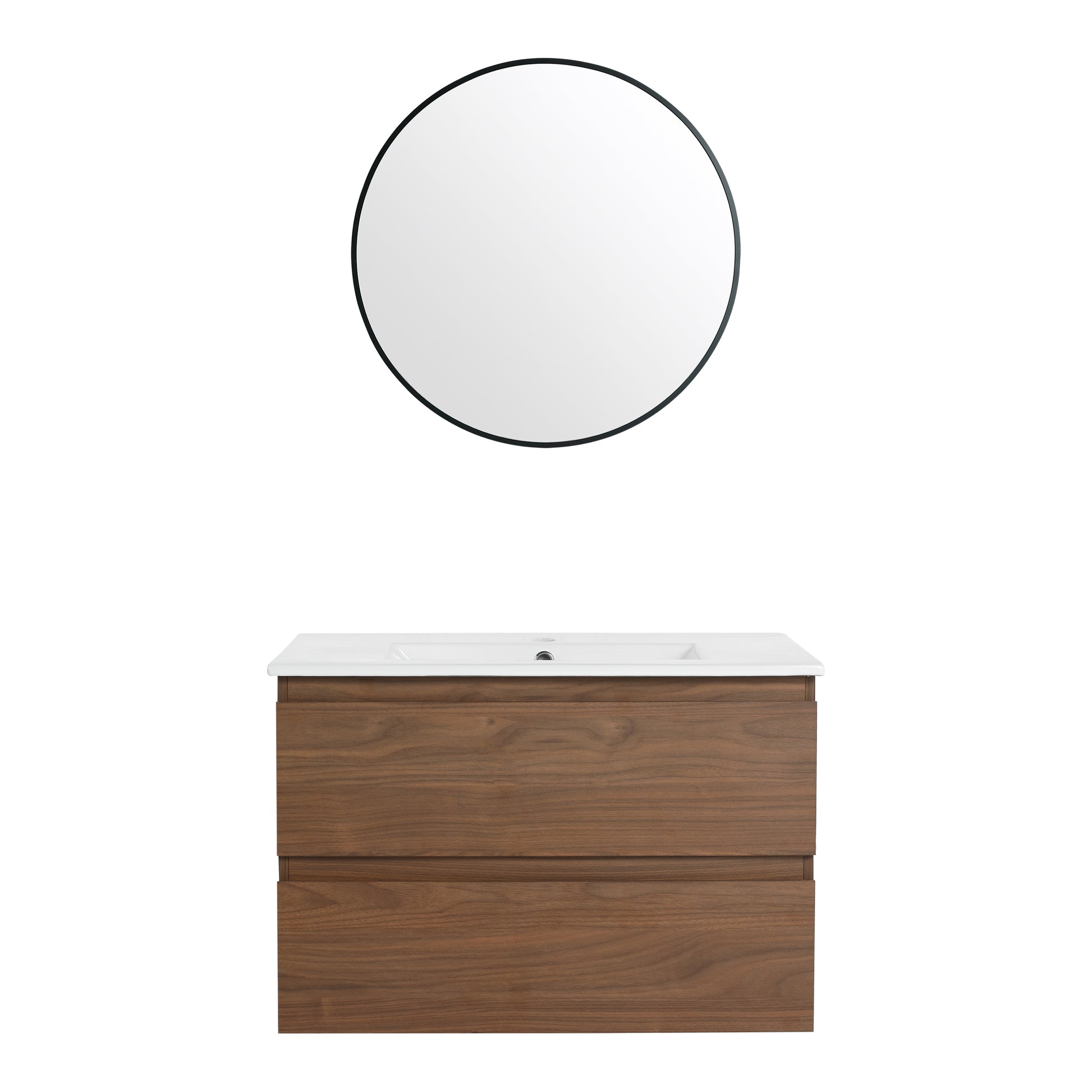 30" Wall Mounted Bathroom Vanity With Ceramic Sink, 2 Soft Close Drawers, Kd Package 2 Brown Oak Bathroom Wall Mounted Modern Plywood