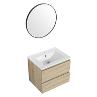 24" Wall Mounted Bathroom Vanity With Ceramic Sink, 2 Soft Close Drawers, Kd Package 2 Light Oak Bathroom Wall Mounted Modern Plywood