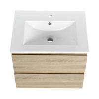 24" Wall Mounted Bathroom Vanity With Ceramic Sink, 2 Soft Close Drawers, Kd Package 2 Light Oak Bathroom Wall Mounted Modern Plywood