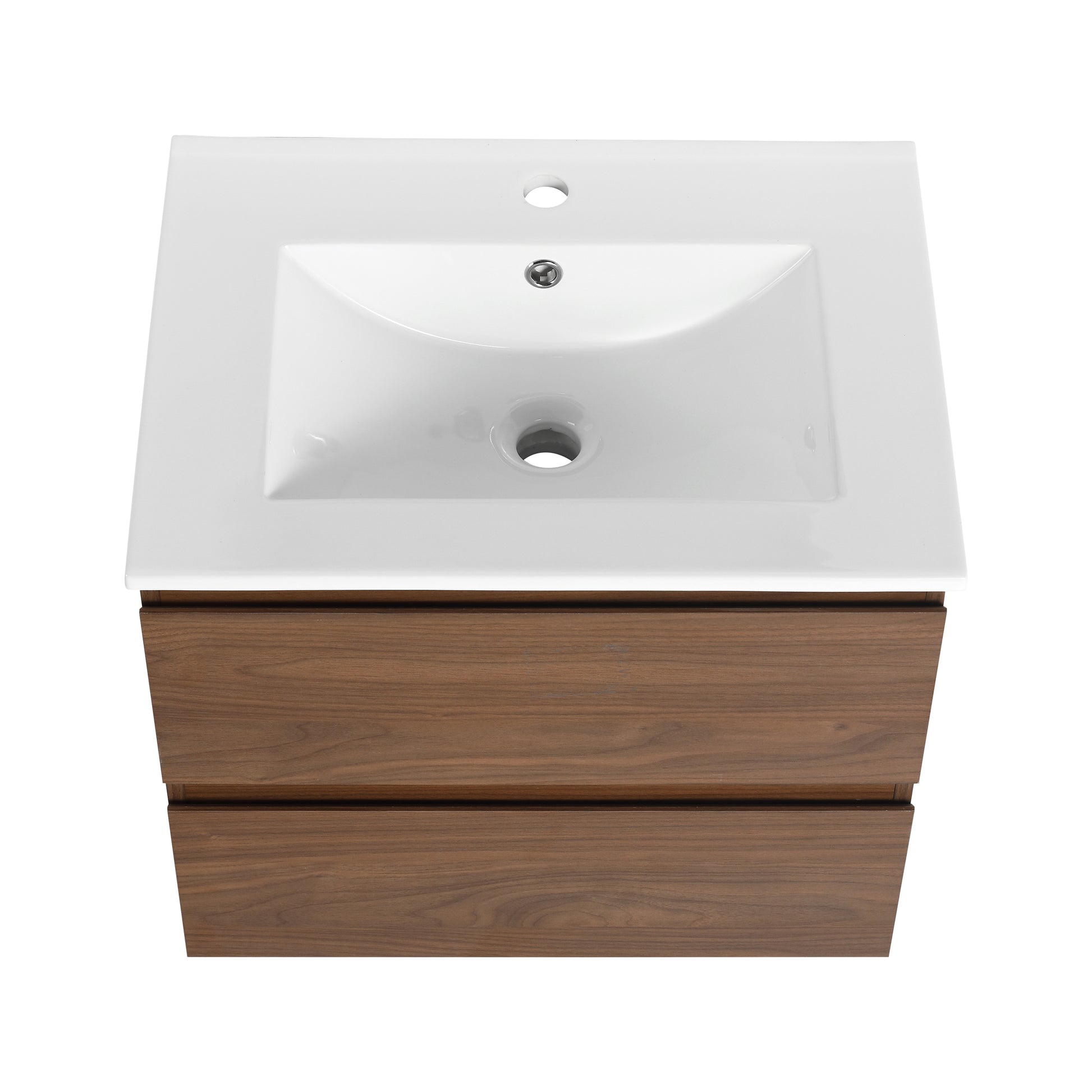 24" Wall Mounted Bathroom Vanity With Ceramic Sink, 2 Soft Close Drawers, Kd Package 2 Brown Oak Bathroom Wall Mounted Modern Plywood