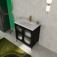 30 Inch Freestanding Bathroom Vanity With Ceramic Sink Black 2 Bathroom Freestanding Modern Steel