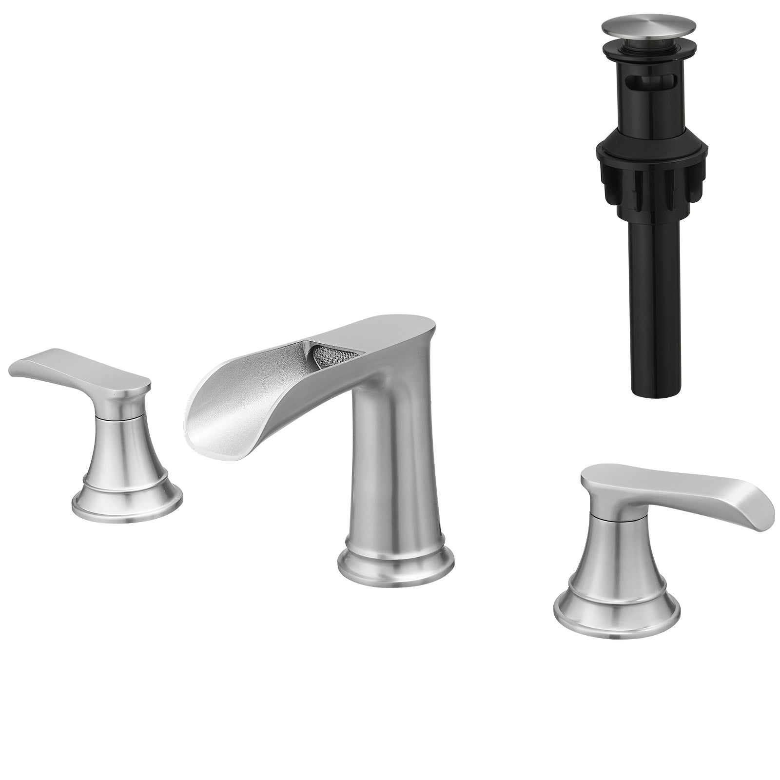 Bathroom Faucets For Sink 3 Hole Brushed Nickel 8 Inch Widespread Bathroom Sink Faucet With Pop Up Drain Double Lever Handle Faucet Bathroom Vanity Faucet Basin Mixer Tap Faucet With Hose Bathroom Joystick Geometric Two Brushed Nickel Side Sprayer Deck