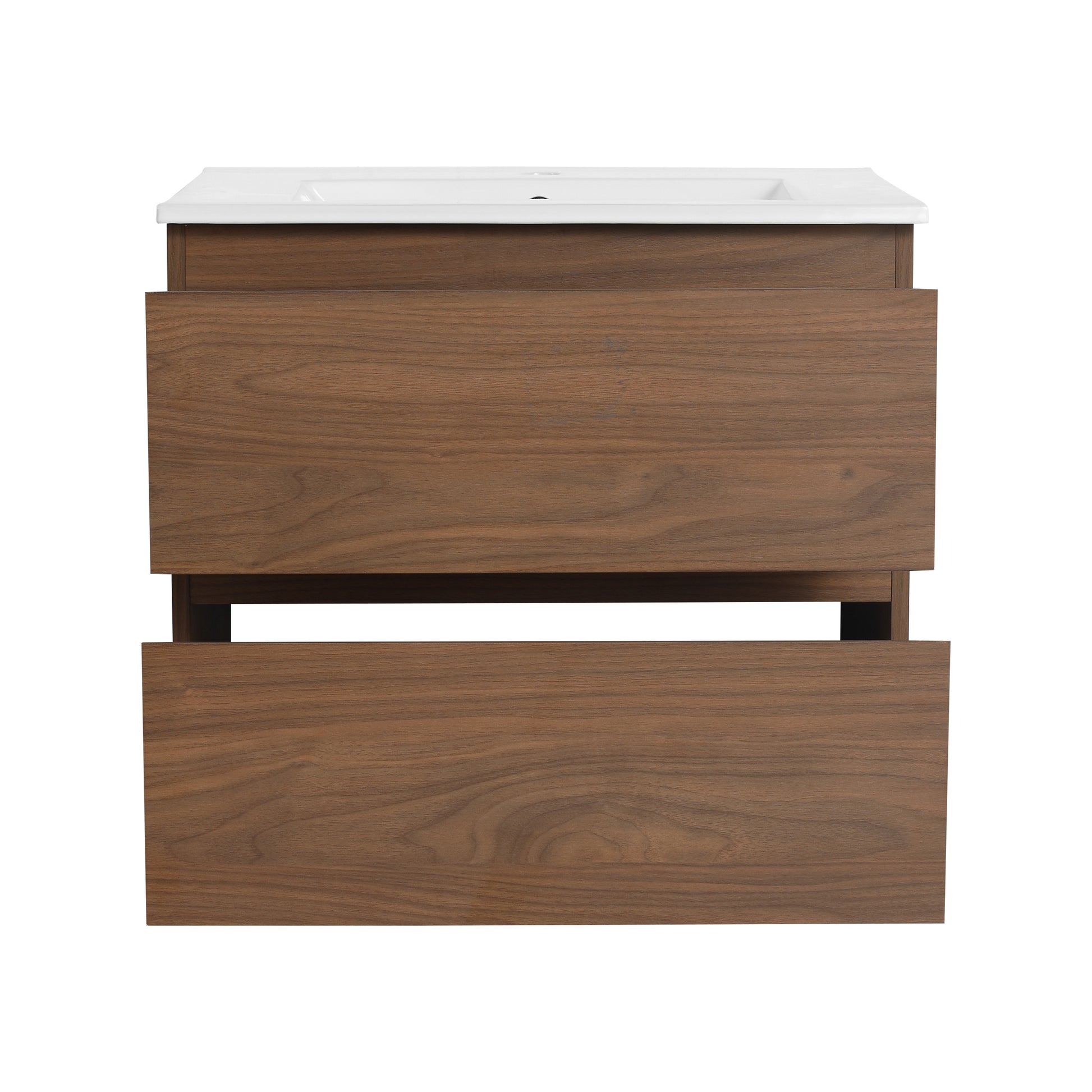 24" Wall Mounted Bathroom Vanity With Ceramic Sink, 2 Soft Close Drawers, Kd Package 2 Brown Oak Bathroom Wall Mounted Modern Plywood