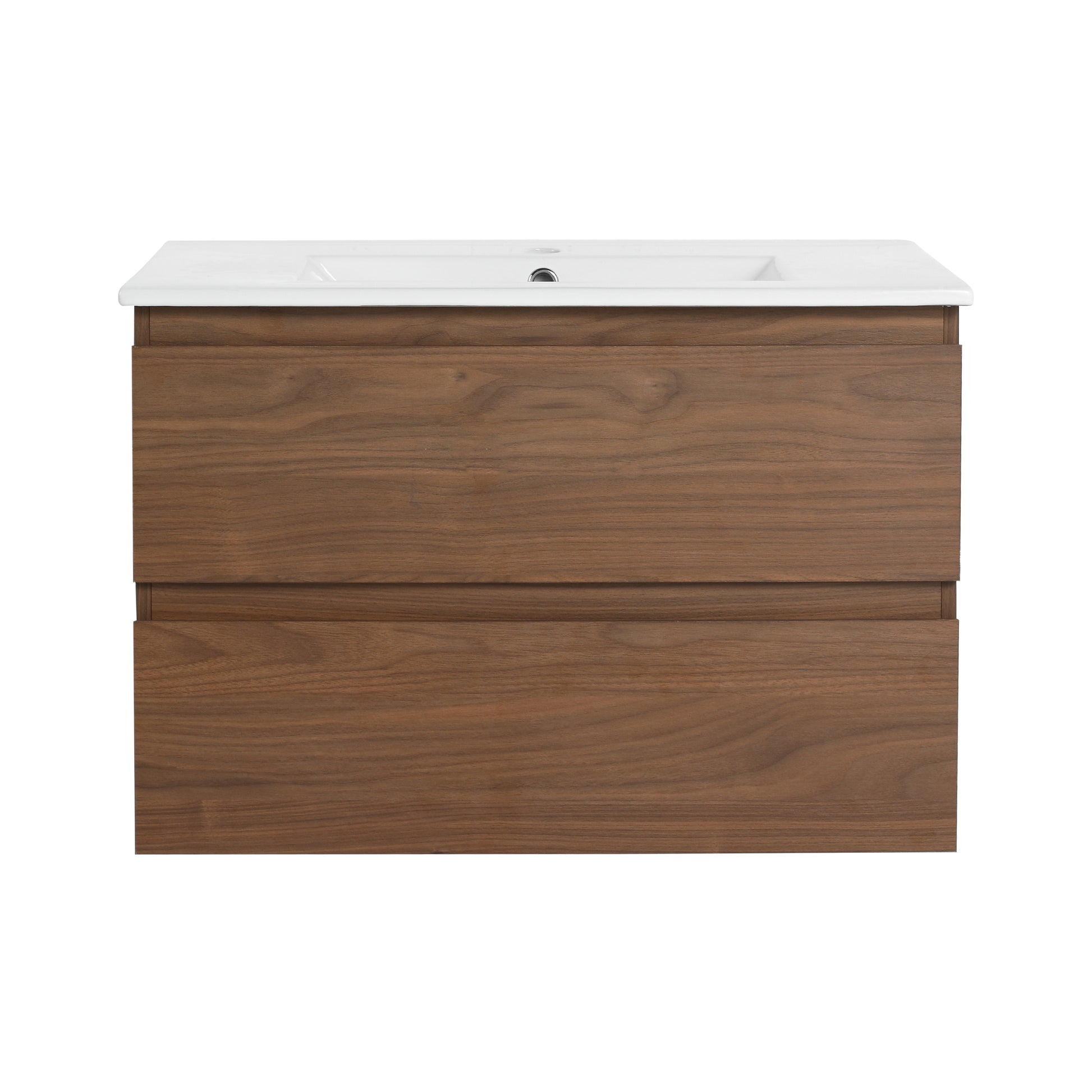 30" Wall Mounted Bathroom Vanity With Ceramic Sink, 2 Soft Close Drawers, Kd Package 2 Brown Oak Bathroom Wall Mounted Modern Plywood